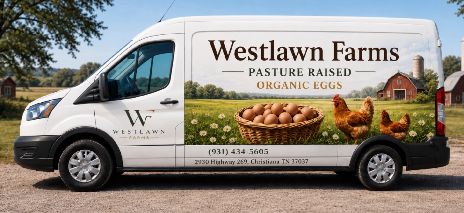 Westlawn Farms pasture-raised organic eggs delivery van